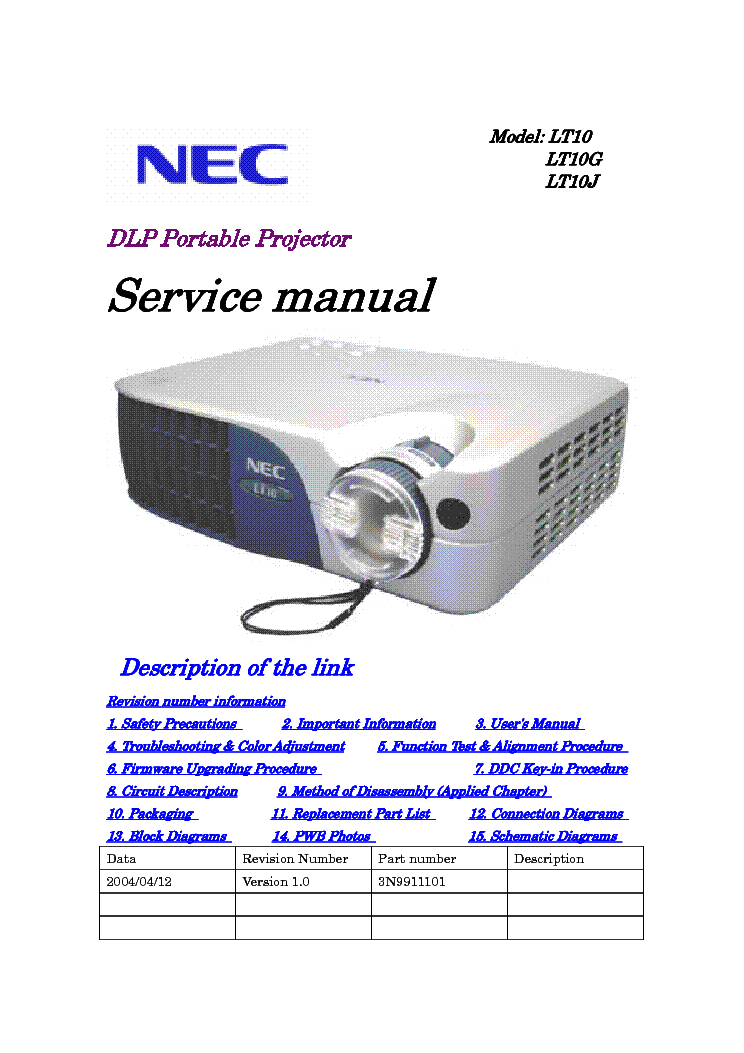 Nec lt380 projector manual